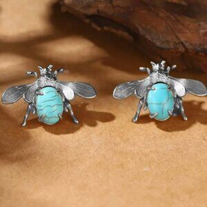 Silver and Turquoise Howlite Bee Earrings